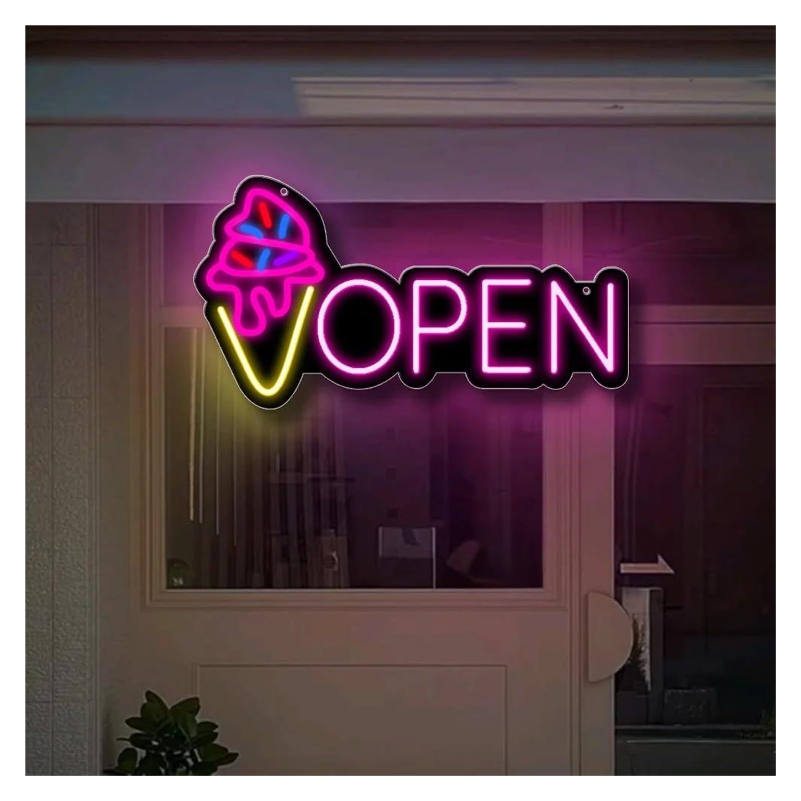 Shouxi A Sign Lamp Ice Cream Open Sign, Ice Cream Neon Sign, Luminous Neon Sign, Ice Cream Truck Sign 23.2Cmx43cm(A)