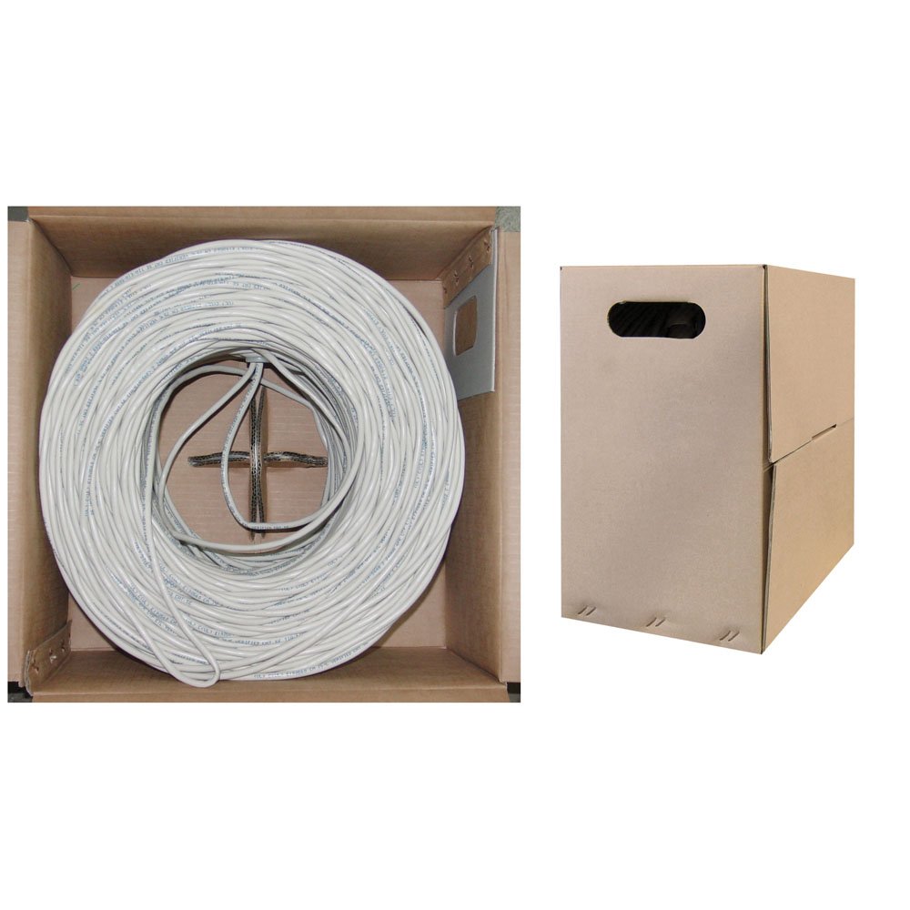 CableWholesale 1000 Foot Bulk Cat5e Ethernet Cable, 24 AWG, ETL Listed, 4 Pair Solid Bare Copper, Foil Shielded Twisted Pair(STP) with Pull Box, White