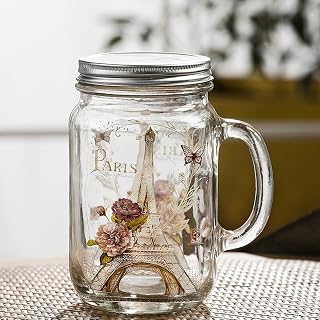 Topadorn 21oz Glass Mason Jar with Handle and Lid, Reusable Empty Drink Containers for Juicing, Tower