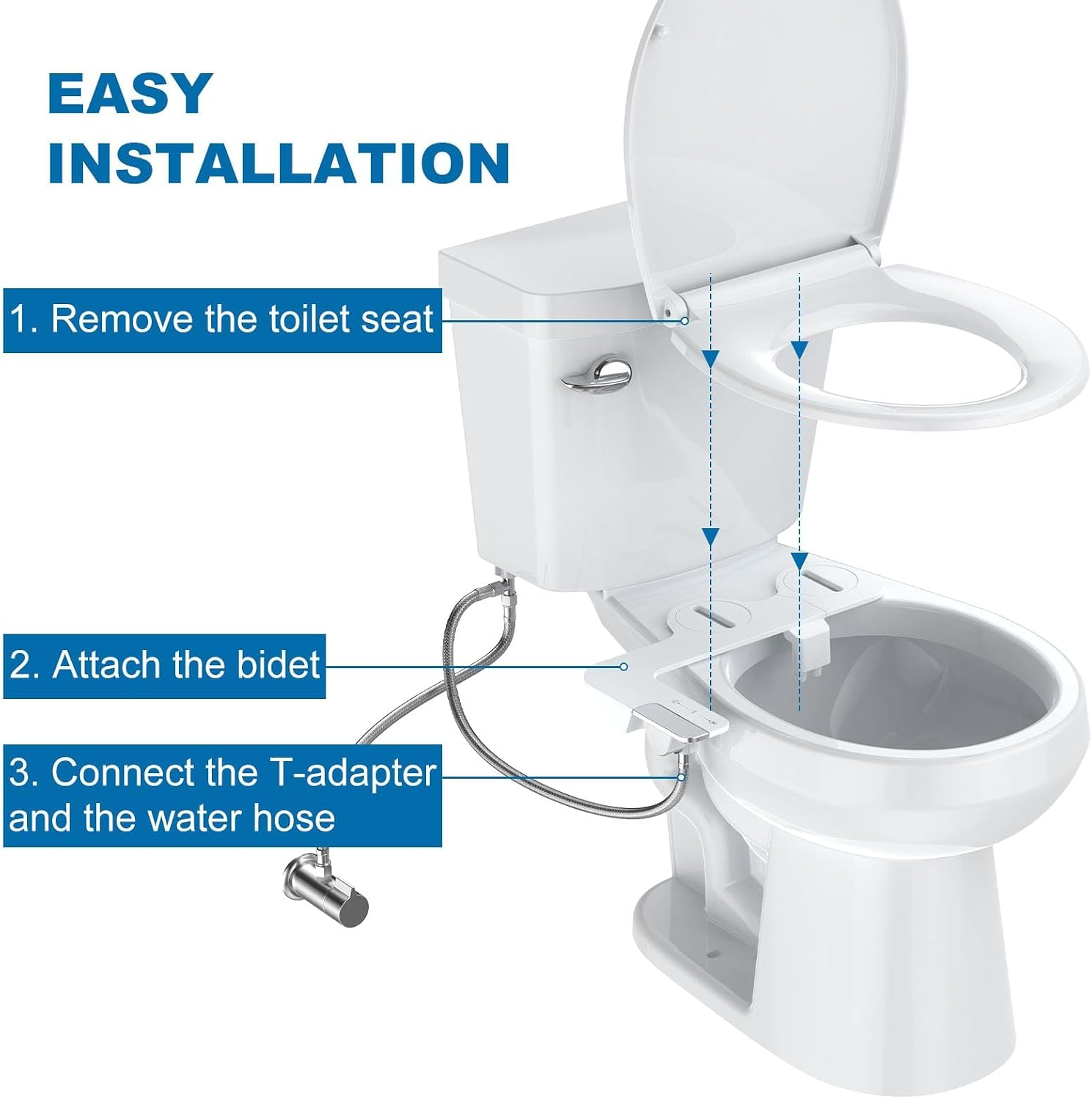 IDEALHOUSE Bidet Attachment for Toilet - Dual Nozzle Feminine Wash, Bidet Sprayer for Bathroom,Adjustable Water Pressure,Non-Electric Toilet Bidet for Bathroom Accessories(chrome handle)