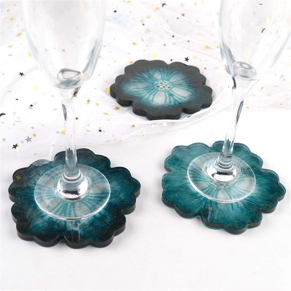 Remanbo Flower Tray and Coaster Molds Flower Shape Epoxy Resin Casting Molds, 1pcs Large Resin Tray Mold and 5pcs Coaster Molds