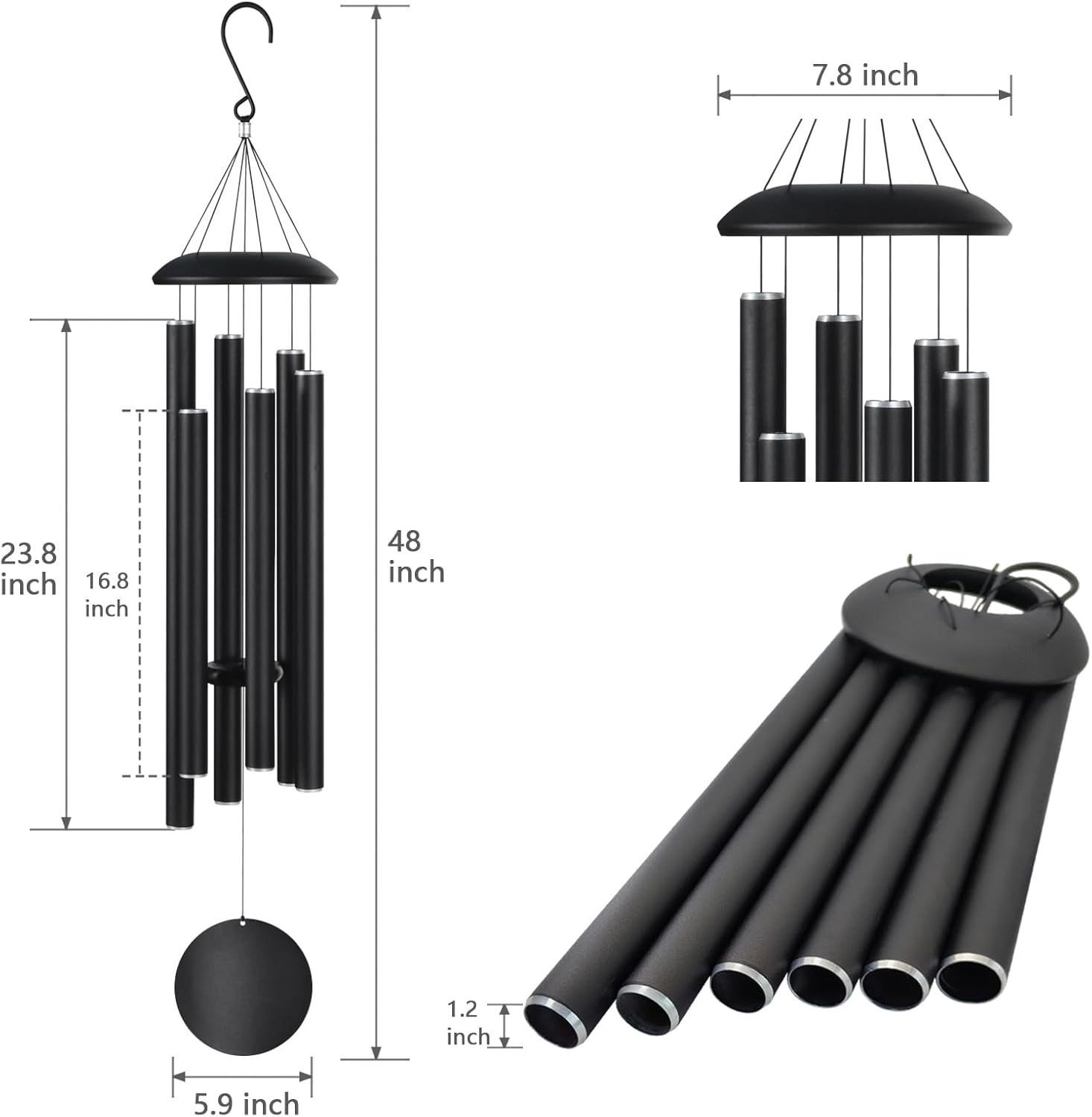 Large Wind Chimes for Outside Deep Tone, Memorial Sympathy Gifts for Loss of Loved One,48" Wind Chime with 6 Heavy Tuned Aluminum Tubes Outdoor Clearance for Garden,Yard,Patio & Lawn - Image 2