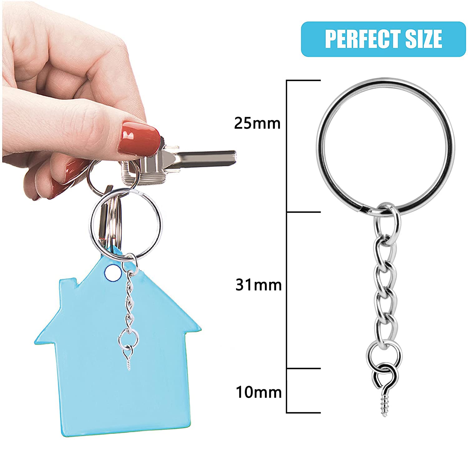 100 Pezzi Anello Portachiavi, d'argento Anelli aperti Diametro 25mm, Cerchio Portachiavi split con Vite Occhielli Ganci Adatto Usato per Key Chains