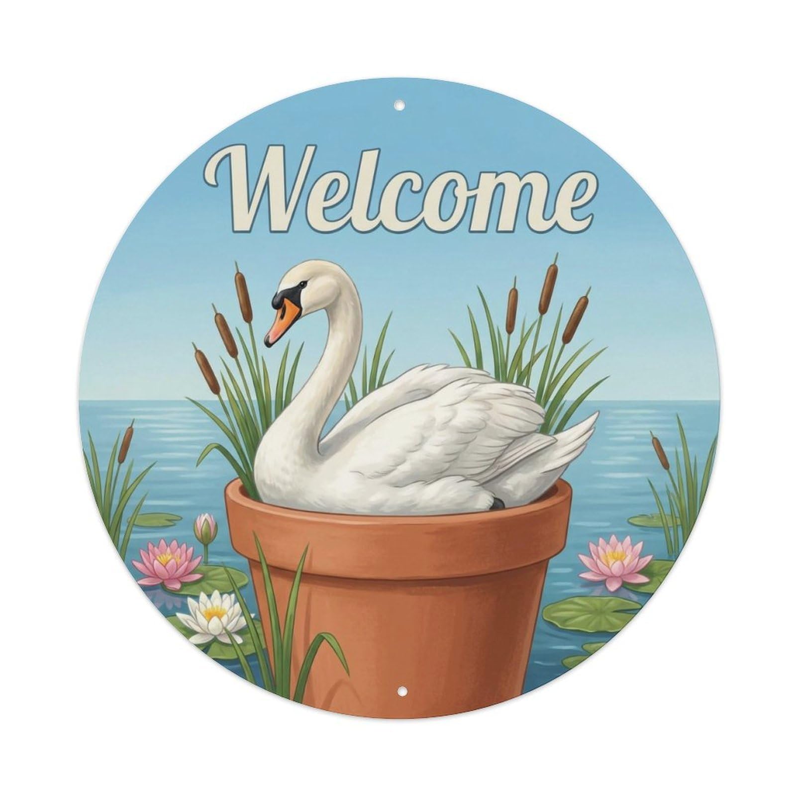 Okahys 8X8inch(20X20cm) Welcome White Bird Lake Reeds Metal Tin Sign