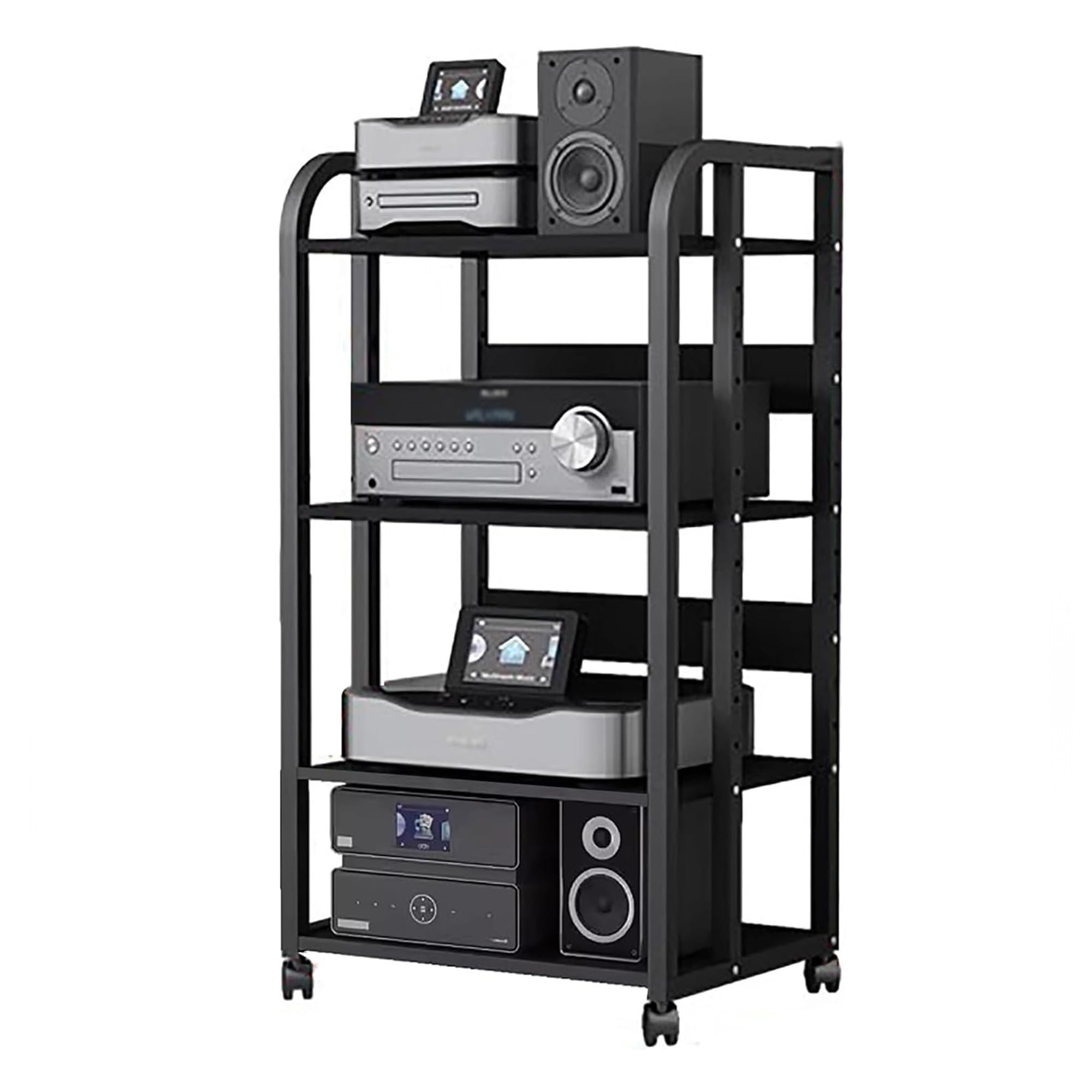 Przenośny stojak multimedialny AV HiFi półka audio-wideo konsola multimedialna do biura i sypialni wózek na kółkach do sprzętu audiowizualnego 50 x 40 x 100 cm stereo