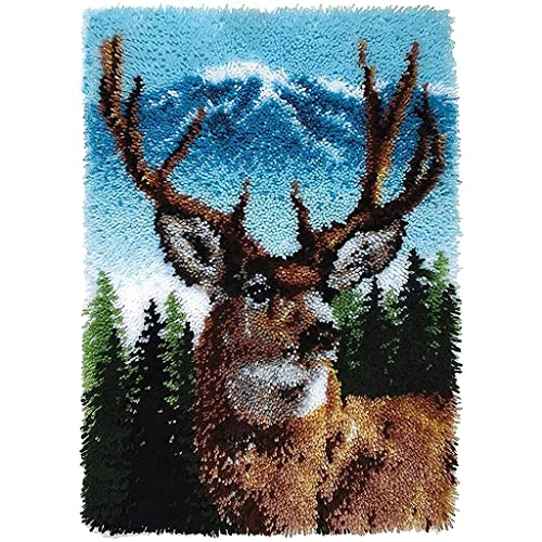 DATOU Knüpfteppich Erwachsene Teppich, Großer Latch-Haken-Teppich-kit DIY Vorgedruckt Hirsch-Muster-Teppich-Tapisserie Für Anfänger Home Decor(Size:85X63cm/33.5X25inch,Color:REH) Cover