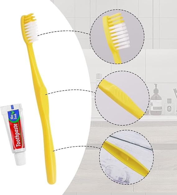150 Pack Disposable Toothbrush with Toothpaste,Yellow Travel Toothbrush Set | Individually Wrapped Travel Size Small Manual Toothbrush Kit for Adults,Hotel,Homeless,Camping