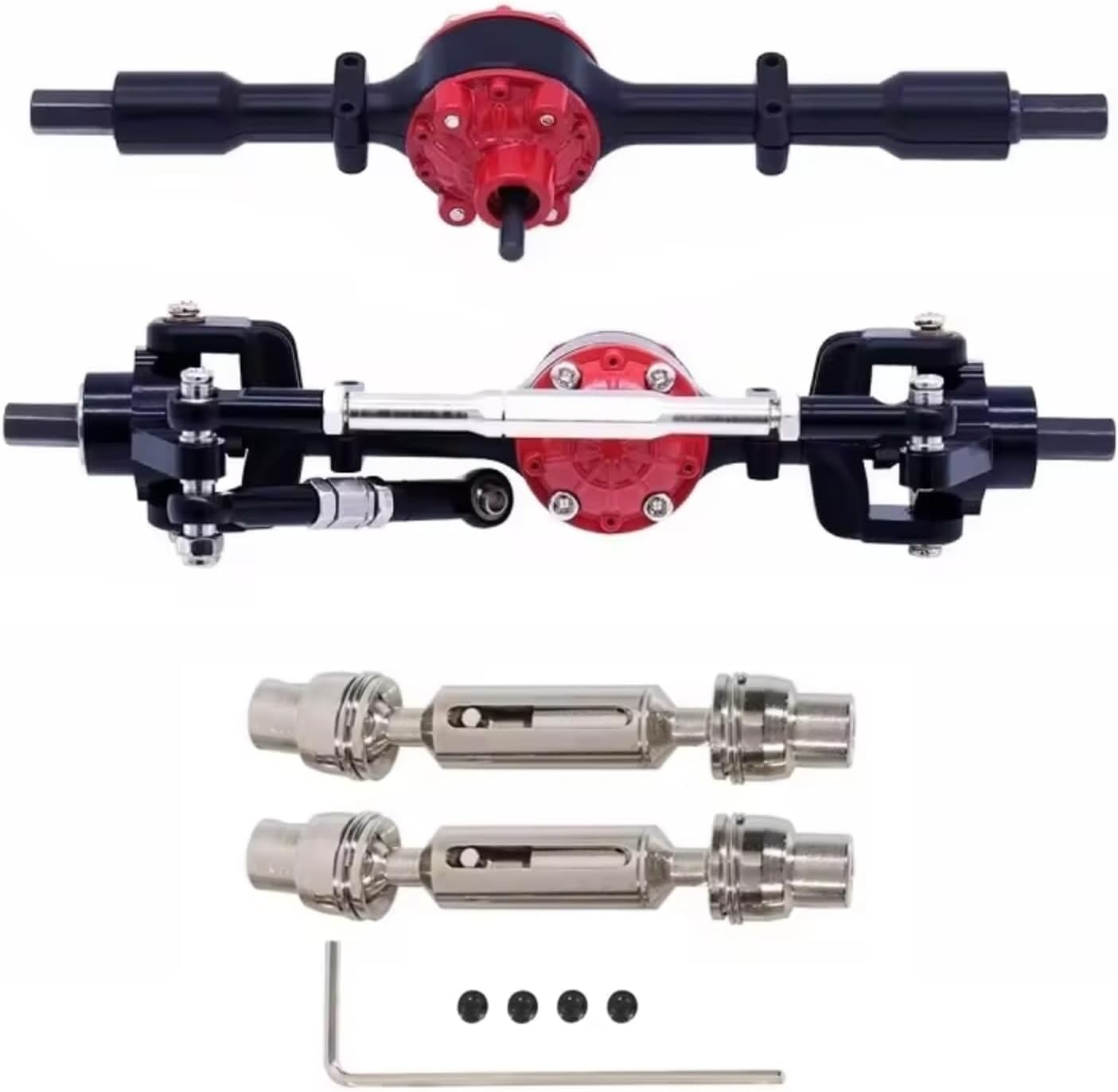 Compatible with WPL C14 C24 C34 C44 C54 B14 B24 1/16 RC Car Upgrade Parts Accessories Metal Front Rear Axle and Drive Shaft Set RC Assortment(Black,B)