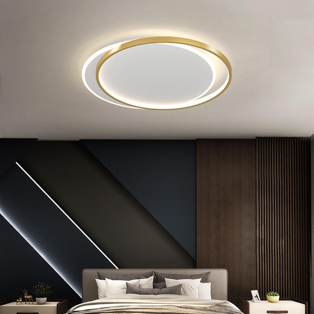 Lampa sufitowa LED, złota, ściemniana, owalna, okrągła, modna lampa akrylowa, lampa sufitowa, do sypialni, nowoczesny, romantyczny design, dekoracja z pilotem zdalnego sterowania, oświetlenie sufitowe
