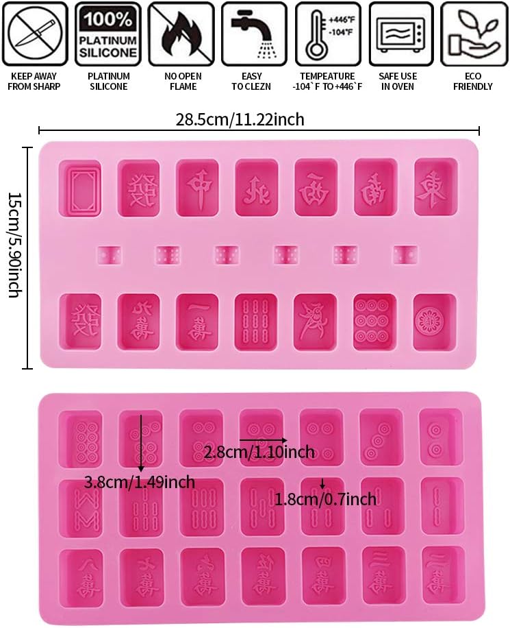 2pcs Mahjong Mold Chinese Mahjong DIY Baking Cake Mould Chocolate Ice Tray Resin Candle Clay Moulds