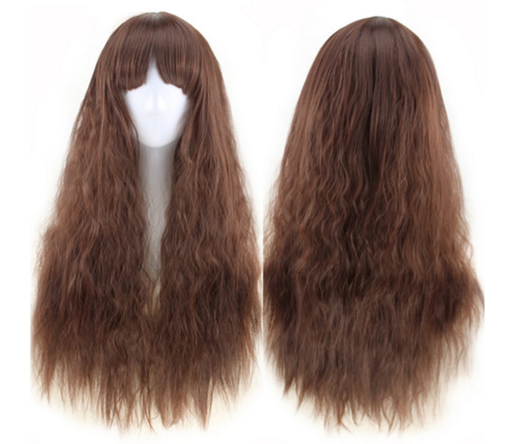 MapofBeauty Anime Perücke 80cm - Dunkelgoldene Cosplay Lockenperücke