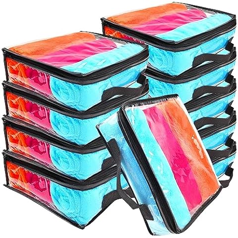 Hlimior 10 Pieces Large Clear Travel Packing Cube ，Clear Vinyl Zippered Storage Bags See Through Moving Bag Plastic Storage Bags PVC Multipurpose Pouch with Handle for Sweater Shirts Dress Storage Cover