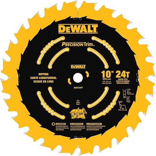 DEWALT Hoja de sierra ingletemesa de 10 pulgadas ATB rasgadura eje de 58 pulgadas capa resistente 24 dientes DW7124PT