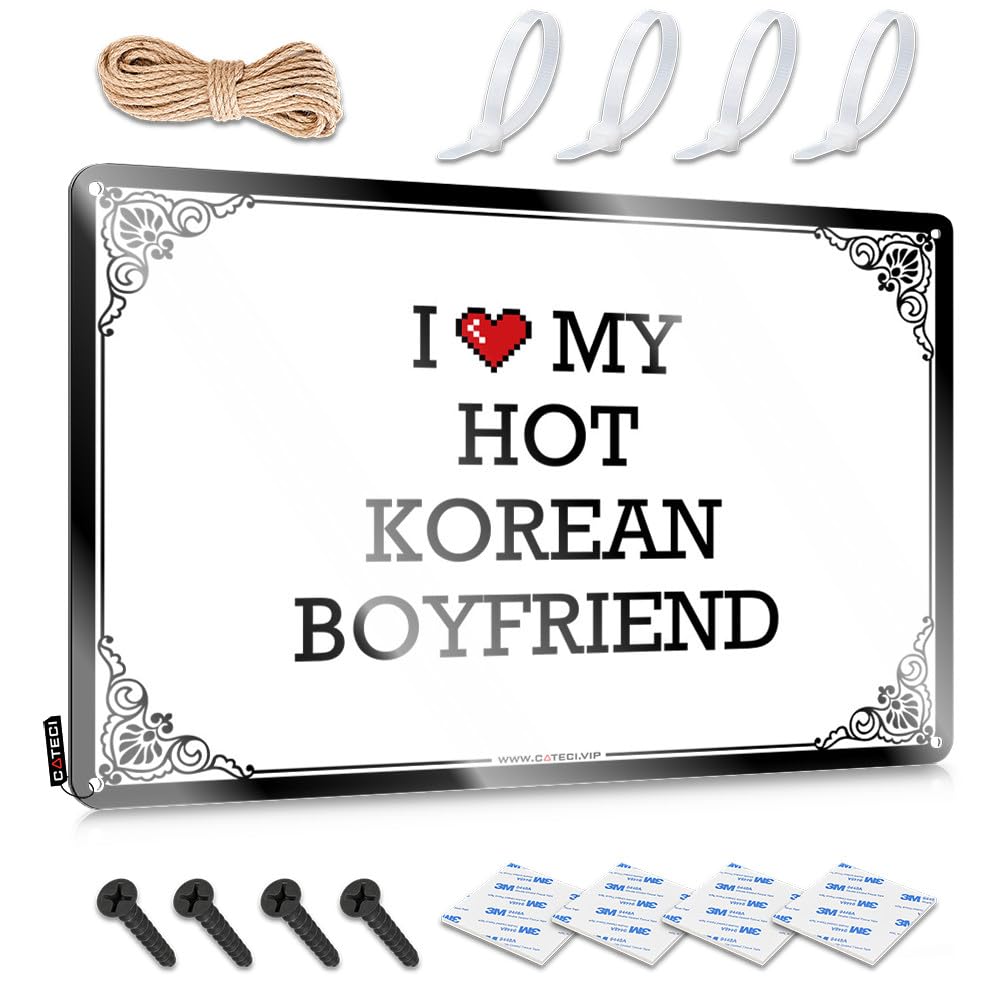 Funny Sign Soft Bath Waterproof Artwork, Vintage Retro Print For Cafe Pub Terrace | Men Bedroom Decor Pre-drilled Custom I Love My Hot Korean Boyfriend(20X30CM)