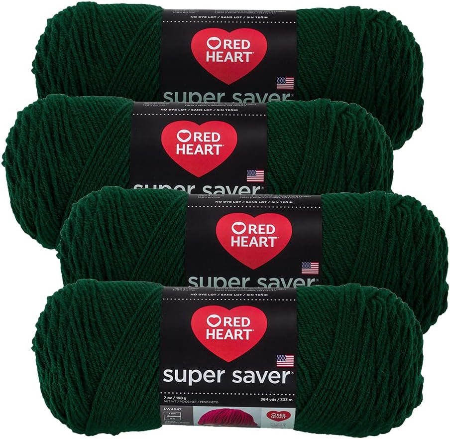 Red Heart Super Saver Yarn (4-Pack of 7oz Skeins) (Hunter Green)