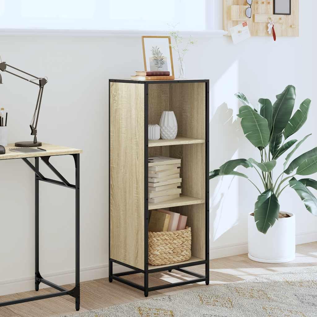 Libreria in rovere Sonoma, 40 x 35 x 107,5 cm, in legno con struttura in metallo, spazio per soggiorno, studio, cameretta dei bambini e corridoio, design moderno, superficie robusta