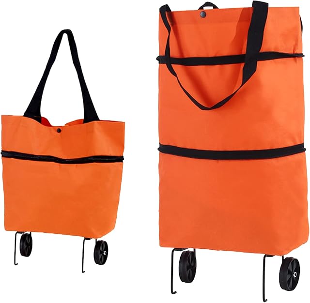 RCCER RCCER 2 in 1 Foldable Shopping Cart Portable Collapsible Shopping Bag with Wheels Lightweight Waterproof Rolling Shopping Bag Trolley Tote Bag Stair Climbing Cart for Traveling Shopping