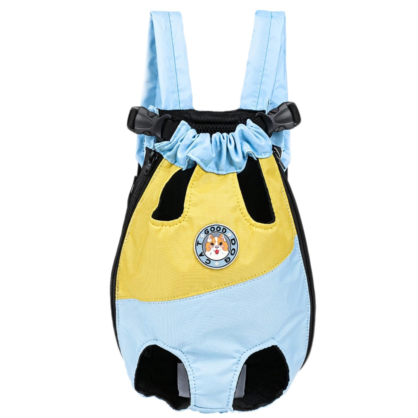 LUMINFLY Pet Backpack Carrier for Cats & Small Dogs, with Safety Buckle, Adjustable Straps, Oxford Fabric, Available in S-XXXL Sizes, Blue/Yellow