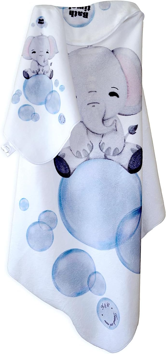 K & C Towels and more. Hooded Baby Towels/Towels/Washcloth/Bath Towels/Baby Towel / 2 Pack/Soft Plush Towels (Elephant and Bubbles).