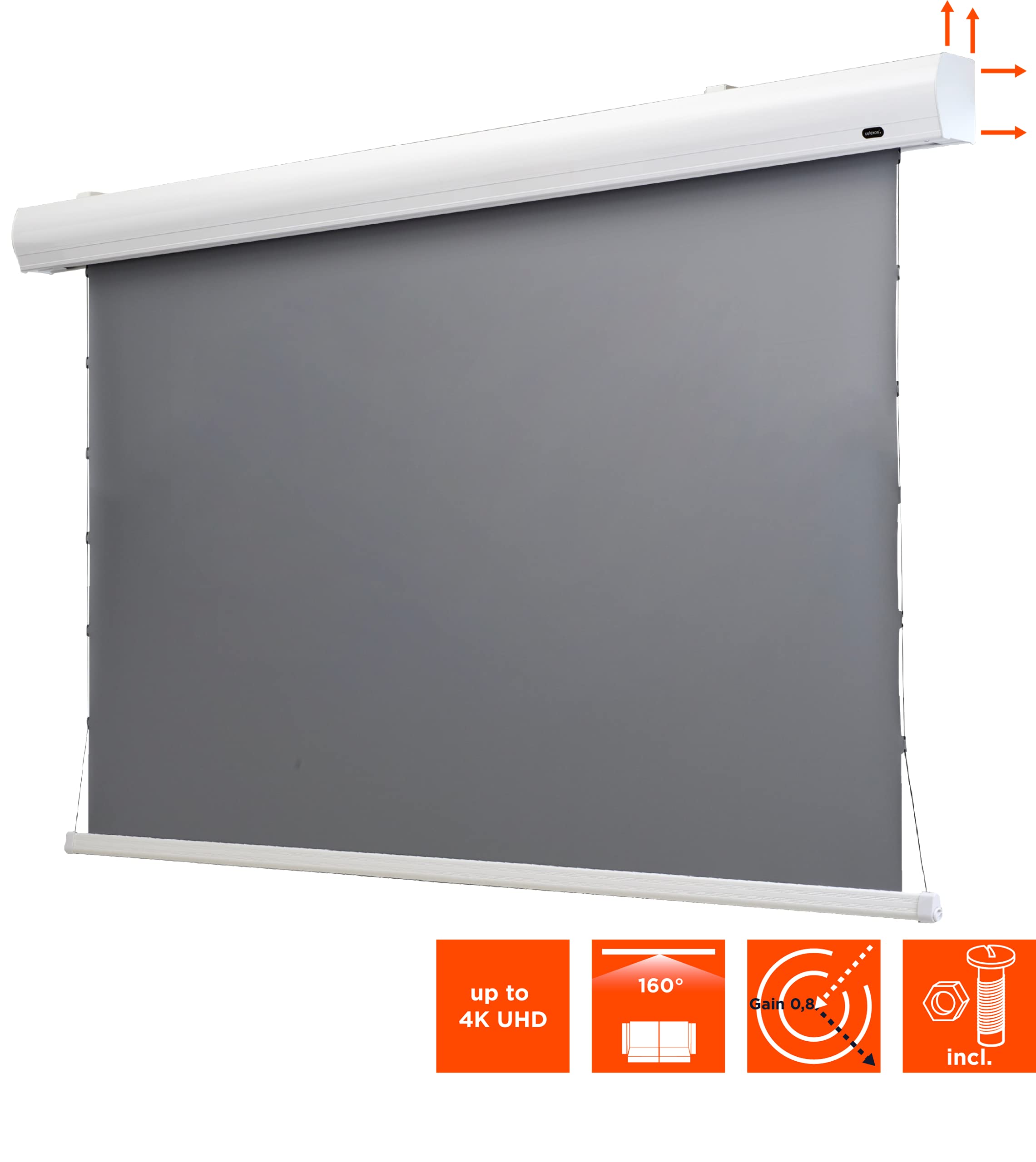 celexon HomeCinema Dynamic Slate ALR Hochkontrast-Tension-Motor-Leinwand 90" | 199x112cm 16:9 | elektrische 4K, Full-HD Beamer-Projektions-Leinwand mit strammen Seilspannsystem | Decken-/Wand-Montage