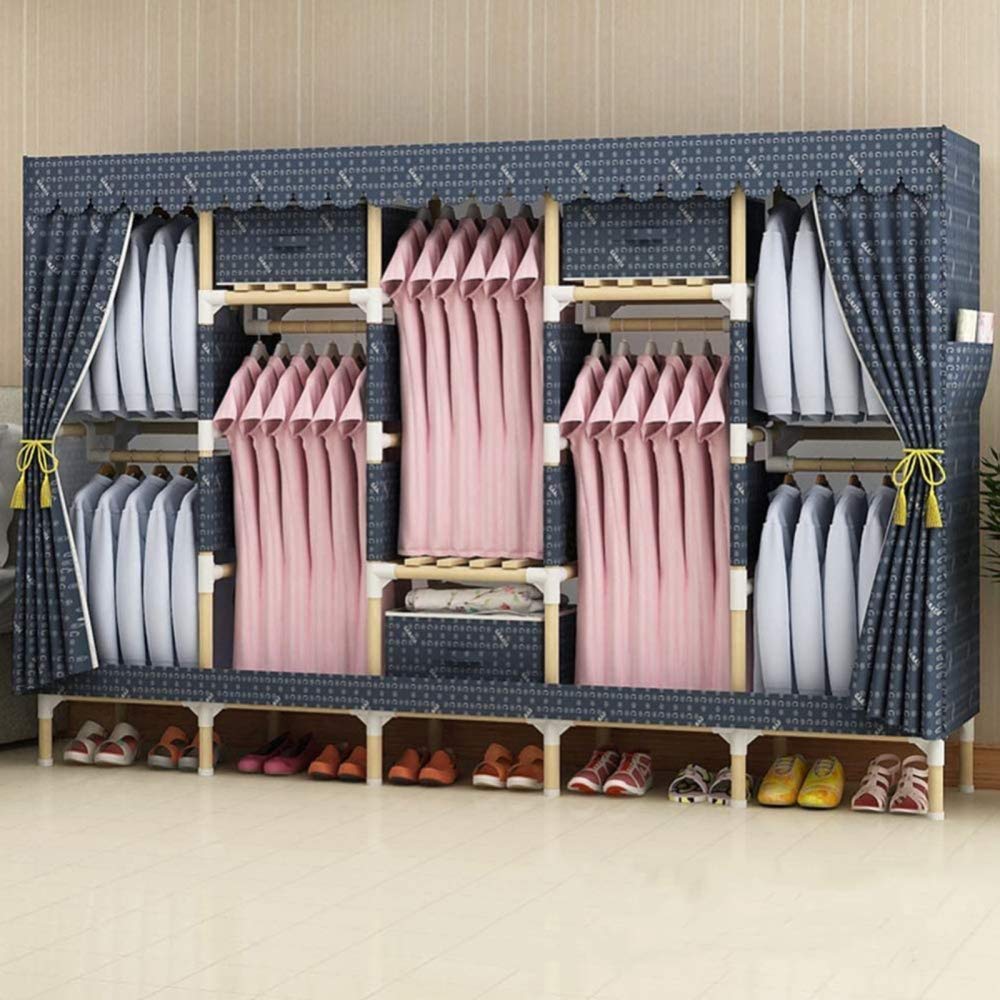 Stoffschränke, zusammenklappbarer Kleiderschrank, Stoff-Stehgarderobe mit Hängeregal und 3 Regalen für Schlafzimmer, Wohnzimmer, G