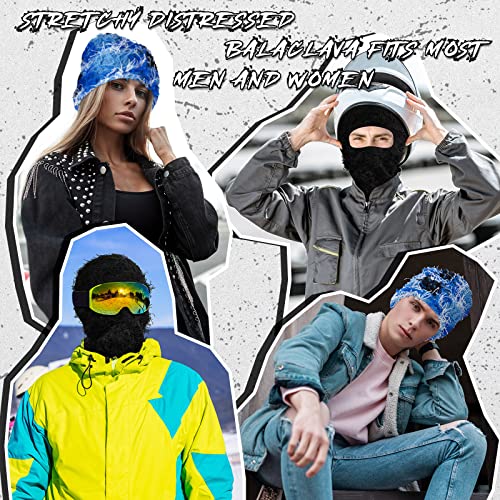 2 Pack Distressed Balaclava Ski Mask Full Face Knitted Balaclava Windproof Cool Ski Mask For Cold Weather (Black, Blue) #TOP6