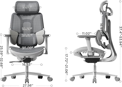 Hbada E3 Air Ergonomic Office Chair with Dynamic Lumbar Support, 3D Adjustable Headrest for Home Office Chair, 3D Adjustable Armrests Desk Chair, Swivel Big and Tall Computer Chair, Gray - 9