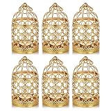 NUPTIO 6 Pcs Small Metal Tealight Hanging Birdcage Lantern, Vintage Decorative Centerpieces of Wedding, Party, Gold