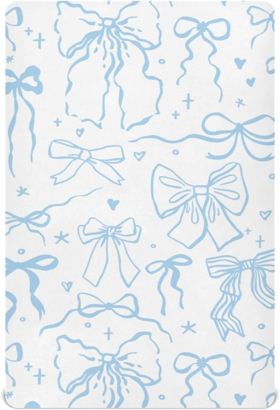 Cartoon Doodle Blue Bows Fitted Crib Sheets Stretchy Portable Playard Sheets for Baby Toddler, Breathable Soft Mini Crib Mattress 52 x 28 in for Boys and Girls