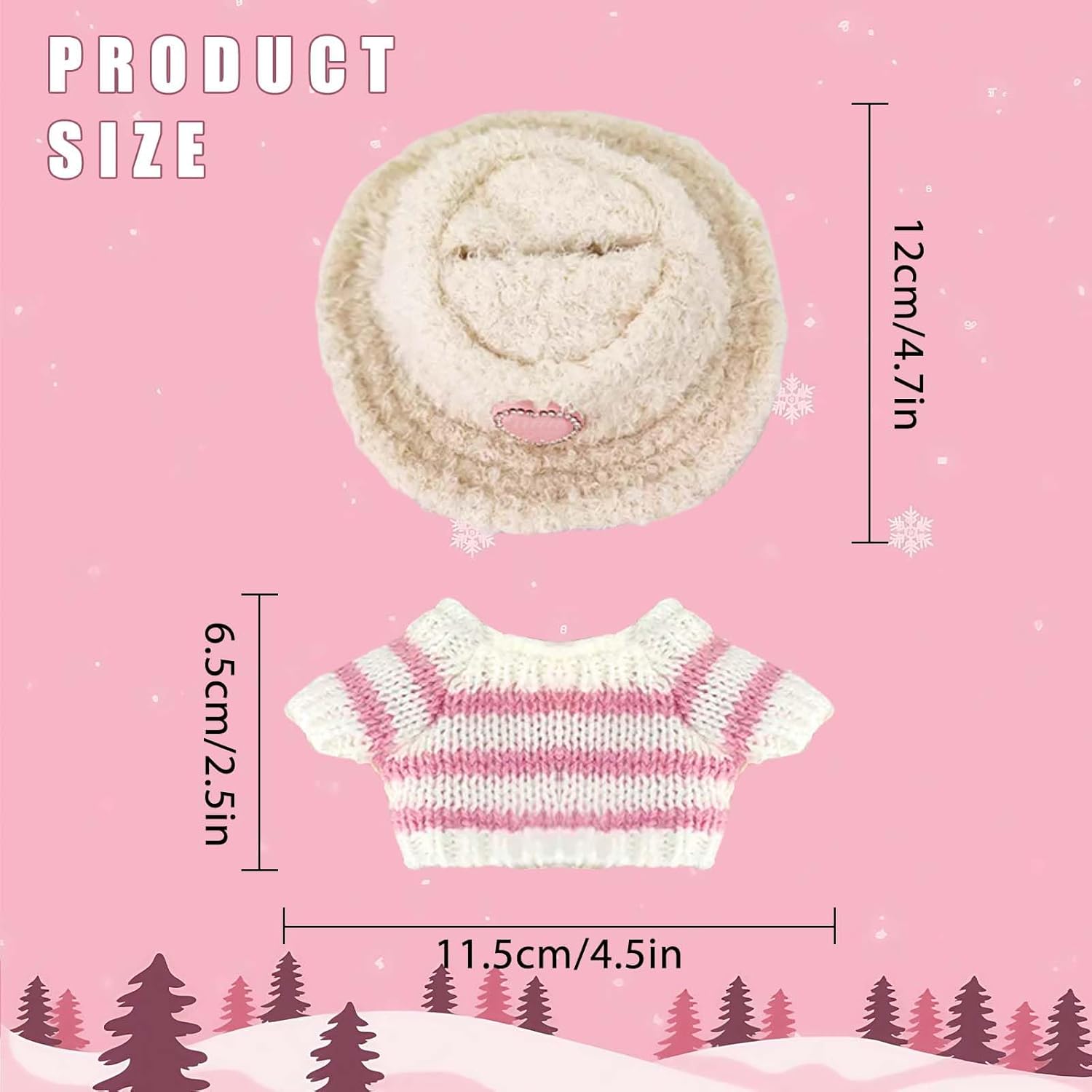 Clothes for 17cm Doll (NO Dolls) - The Set Includes 5 Accessories, Including a Heart-Shaped Velvet hat, Glasses, a Handmade Sweater, a Kettle Pendant and a Bell.Suitable for a 6.7inch Doll