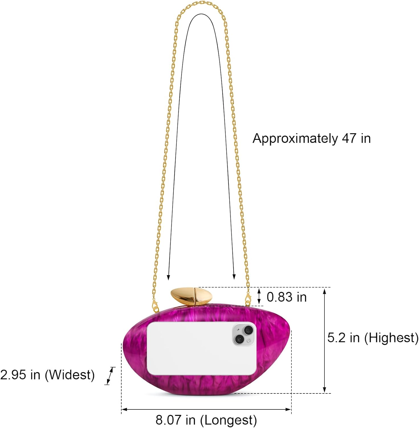 Acrylic Shell Clutch Purse for Women, Marble Evening Bag with Magnetic Closure for Wedding Party - Image 6