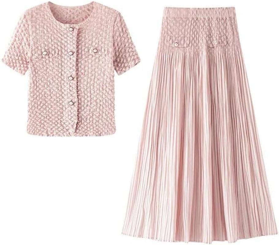 Women's Pleated Large Hem Skirt Pleated Two Piece Suit