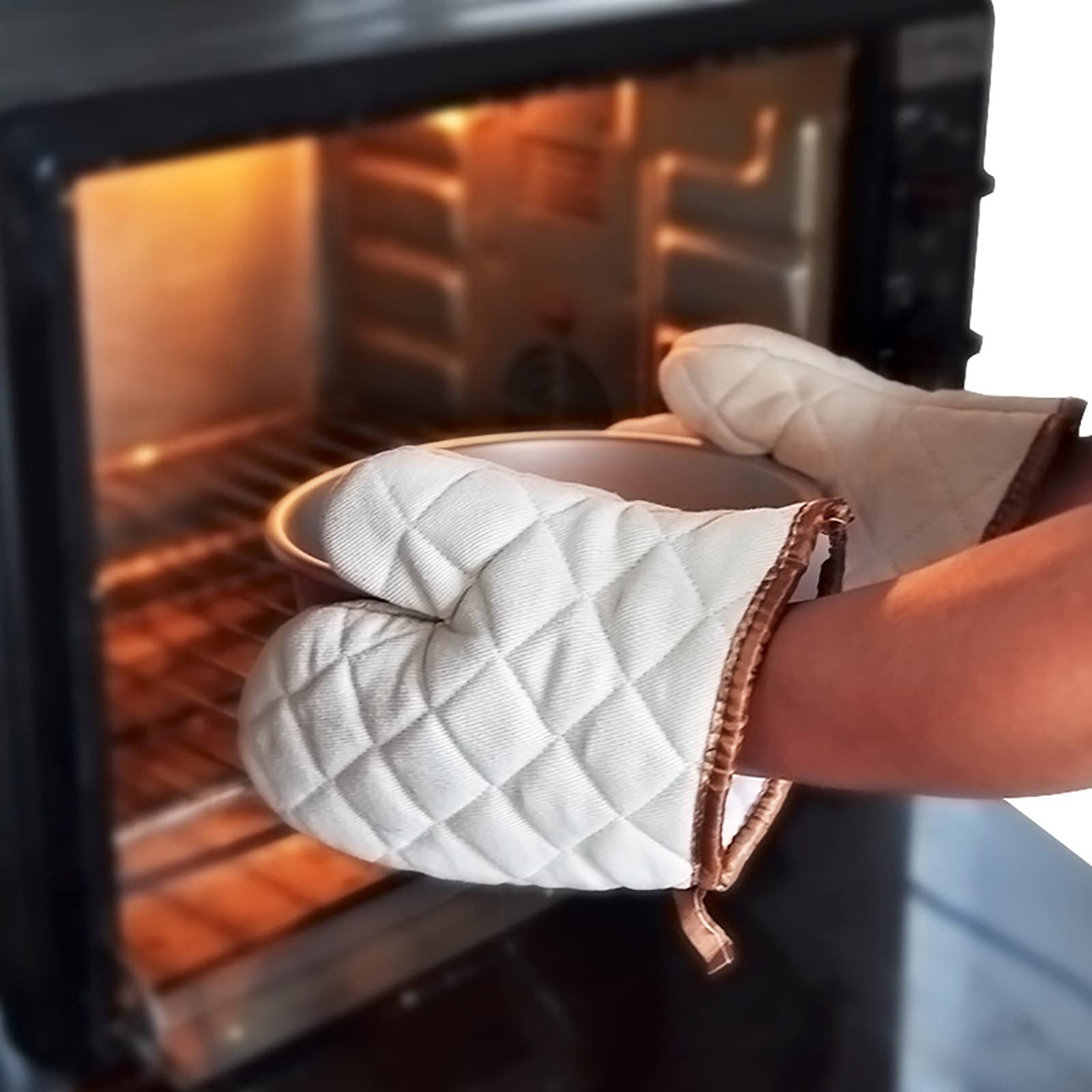1 par de guantes de horno para hornear, guantes resistentes al calor, soportes para ollas con lazo para colgar, parrilla, barbacoa, cocina, blanco, S