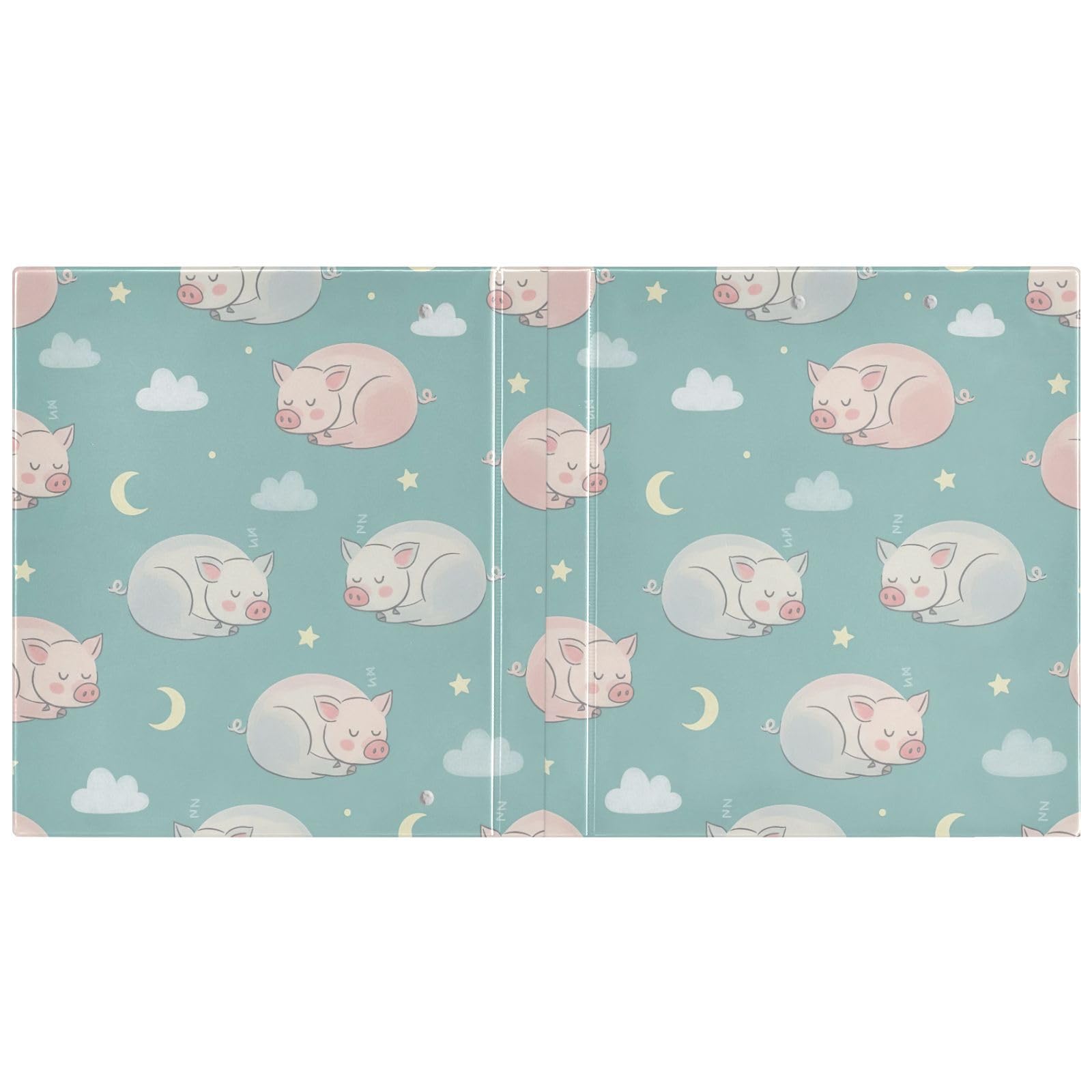 Lot de 2 classeurs à 3 anneaux en D flexibles de 3,8 cm Motif cochons Bleu sarcelle pastel
