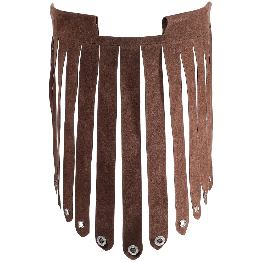 CALFOVERA Medieval Roman Tassel Skirt PU Leather Waist Armor Vintage Roman Gladiator Kilt Tassel Apron Mercenary Knights Thigh Armor Middle Ages Punk Costume for LARP Halloween Cosplay Party (Brown)