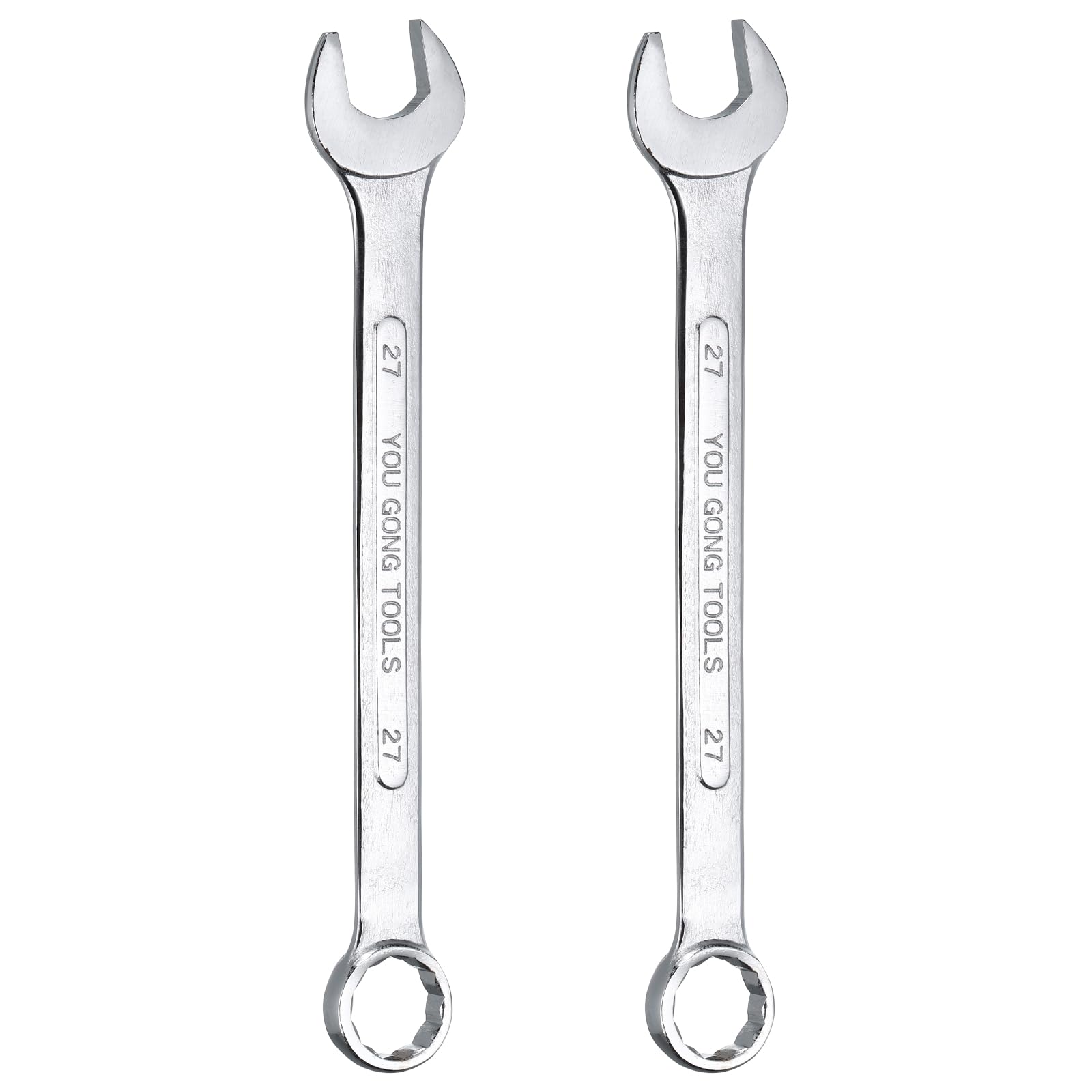 sourcing map 2Pcs Metric Combination Wrench 27mm Open End & 15-Degree Offset 12-Point Box End Double Ended Wrenches Spanners Tools for Household Automotive Machinery DIY Repair