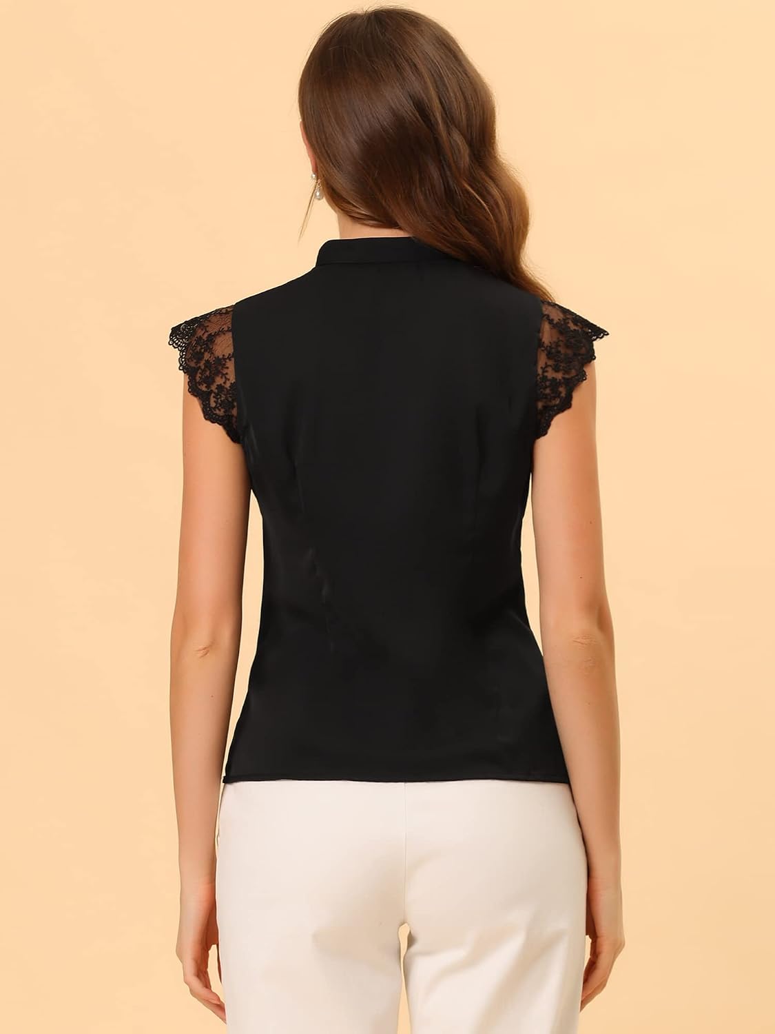 Allegra K Women Office Lace Cap Sleeve Basic Work Blouse image 2