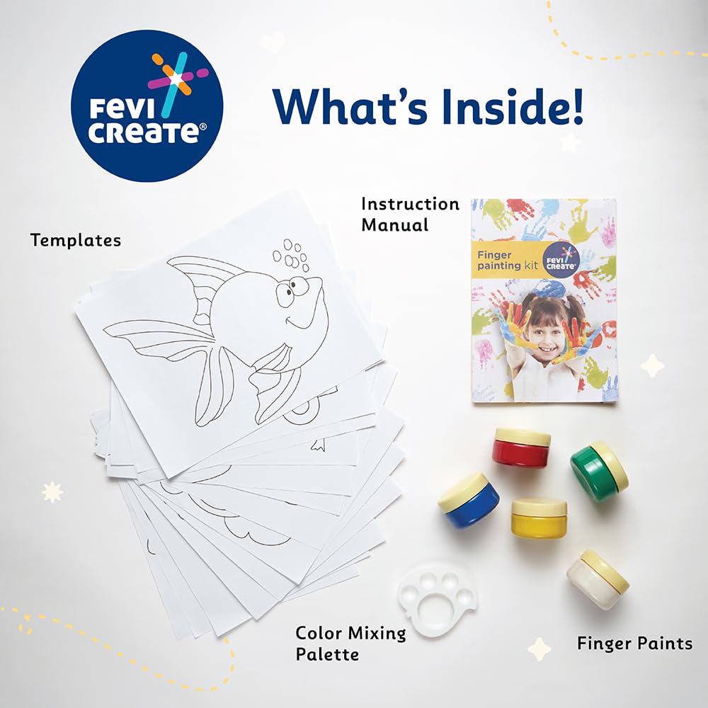 Fevicreate Finger Painting Kit | 18 Activities with Printed Templates & 5 Vibrant Non-Toxic Colours | Foster Creativity, Motor Skills, Colour and Shape Recognition | By Fevicol | For Kids Age 3+ years - Image 4 thumbnail