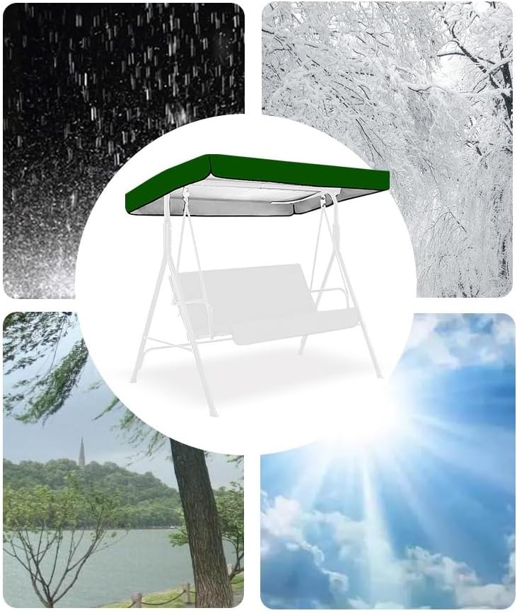 Swing Canopy Replacement Top Cover 75''x 47'' 84''x 48'' Porch Swing Canopy Waterproof Sun Shade Awning Cover for Hammock Seat 2-3 Seater(Dark Green,77x49in/195x125cm)