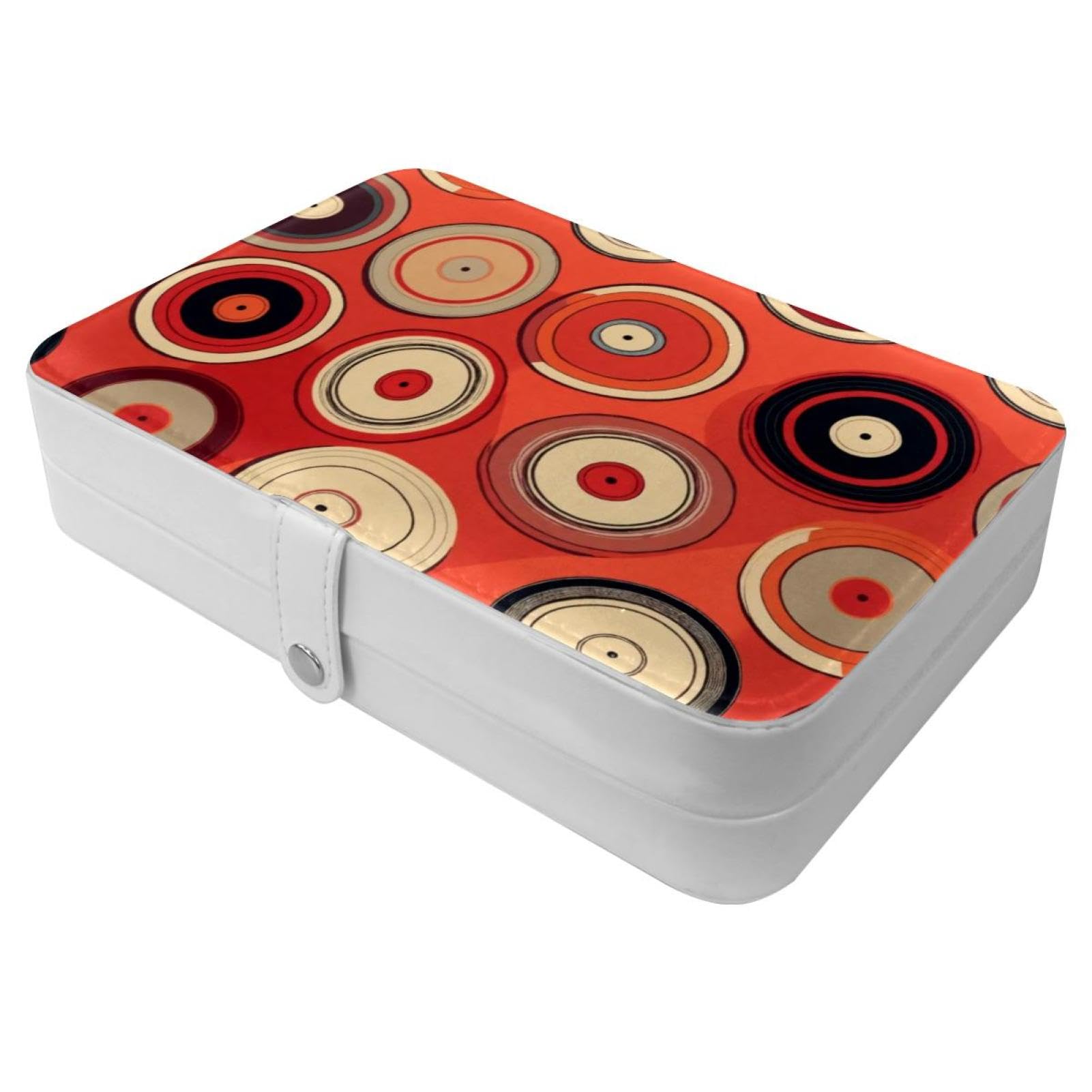 Boîte à bijoux de voyage motif disques rouges pour bagues et colliers