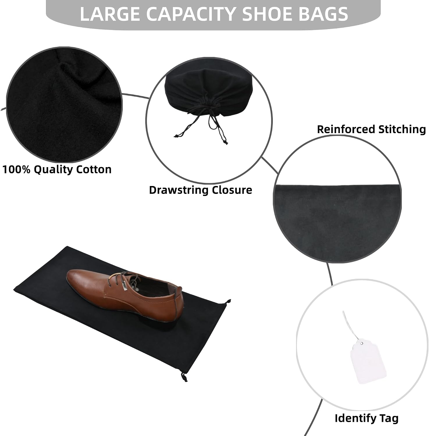 GONGKANGYUAN 4 Pack Shoe Bags for Travel Flannel Single Shoe Pouch with Drawstring for Men Women Travel Protecting Storing Shoes