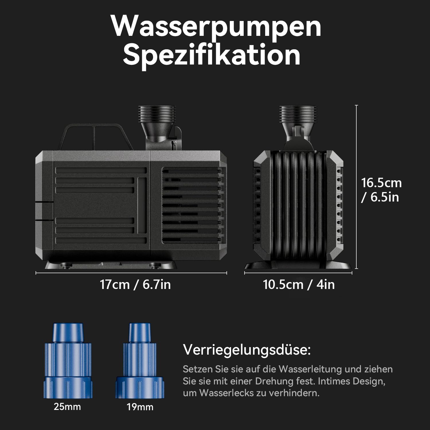 Tauchpumpe 4800L/H (MAX) 85W Wasserpumpe, Amphibisch Teichpumpe, Aquarium Pumpe mit 2 Düse, Springbrunnenpumpe für Teiche, Steingärten Garten, Bachlaufpumpe Max Förderhöhe 3.8m