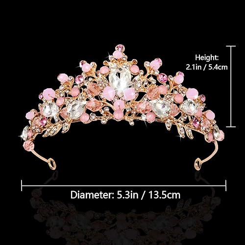 Miniatura 3 de NODG Tiaras y coronas de oro rosa para mujer, tiaras de boda de cristal rosa para mujeres, diademas de fiesta de cumpleaños, graduación, concurso,