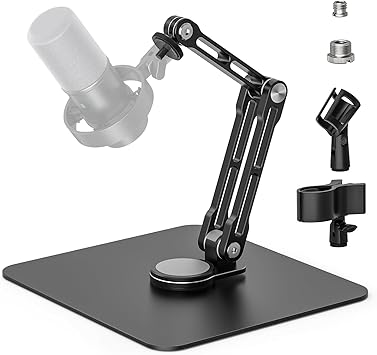 Mic Stand Desk, 360 Rotatable Desktop Microphone Stand, Max Load 4.4 lb, Adjustable Microphone Desk Stand Mount with 1/4 3/8 5/8 Screw and 2 Mic Clip, for Recording Podcasting Streaming Studio