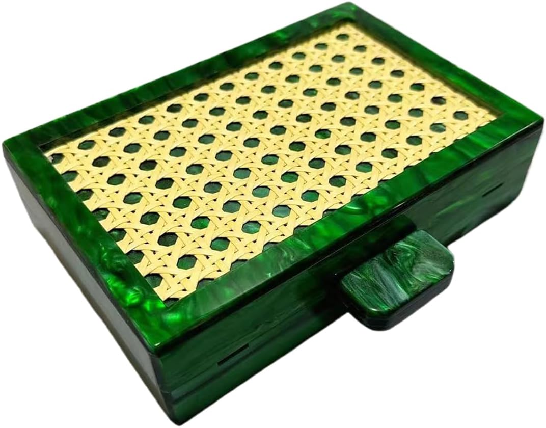 Women Elegant Rattan Acrylic Handbag Stylish Marbling Evening Bag Square Box Clutch Purse for Seaside Beach Party - Image 6