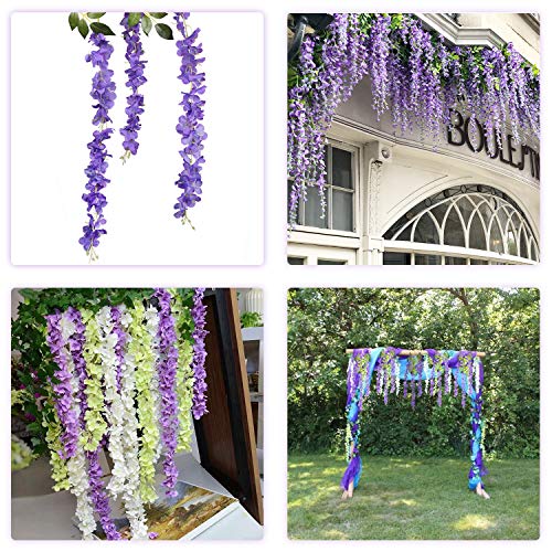 DearHouse 6 Pack 3.75 Feet/Piece Artificial Fake Wisteria Vine Ratta Hanging Garland Silk Flowers String Home Party Wedding Decor (Purple) by DearHouse - Image 4