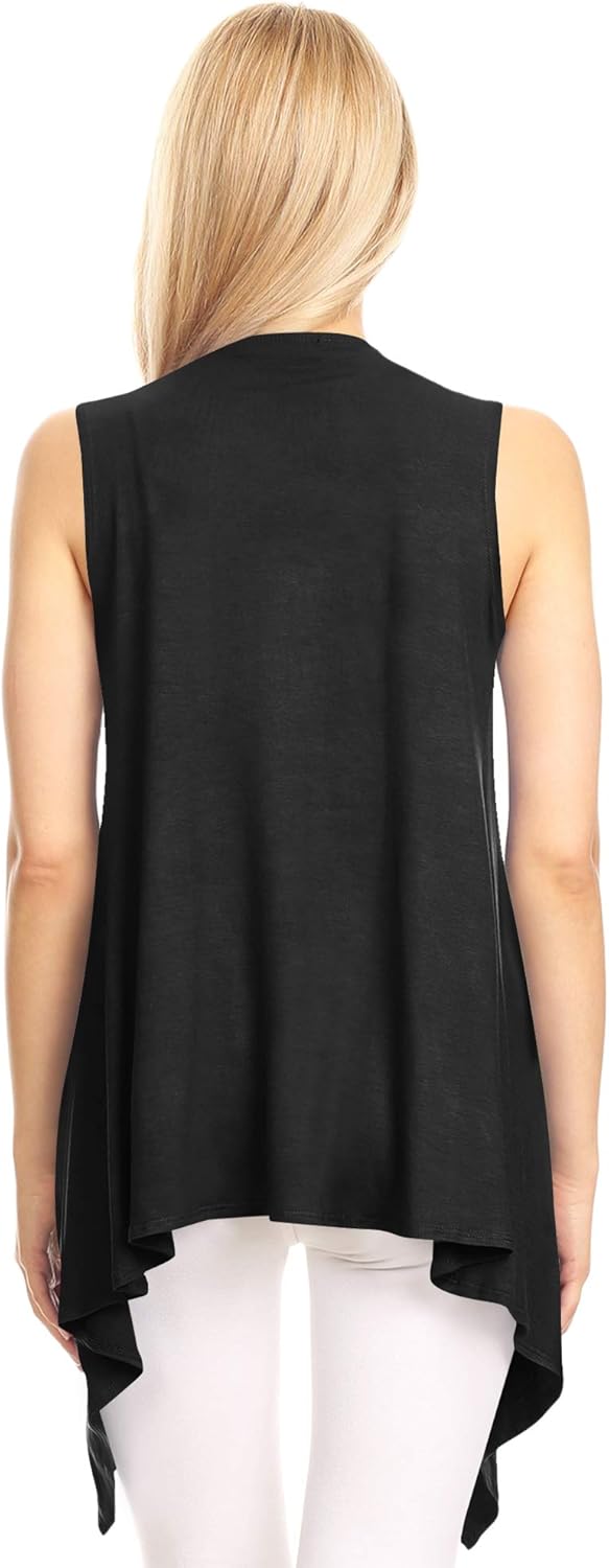 Lock and Love Women's Sleeveless Print/Solid Draped Open Front Cardigan Vest Asymmetric Hem Plus Size - Image 5