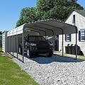 VEIKOU 12'x20' Metal Carport, Outdoor Car Ports Canopy with Strong Steel Frame, Upgraded Heavy Duty Carport Garage Car Shelter with Sloped Steel Roof for Truck, Boat, Beige