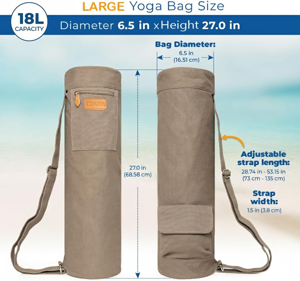 UDANA Yoga Mat Bag – Heavy Duty Canvas Carrier with 3 Pockets & Full Zip – Available in 3 Sizes (16L, 18L, 34L) - Multiple Colors