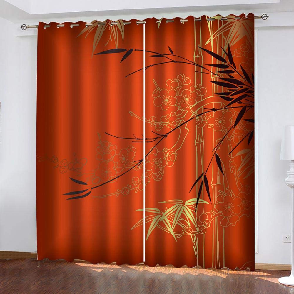 Amazon｜カーテン 遮光 3d 2枚入 x 幅 100cm x 丈 178cm 赤と笹の葉